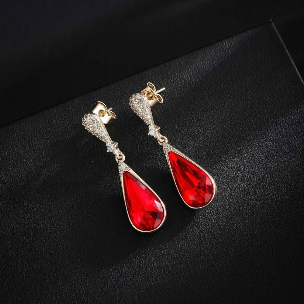 Austrian Crystal Teardrop Dangle Drop Earrings for Women 14K Gold Plated, NEW!